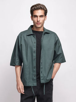 Rare Rabbit - Twill Dark Green Plain Oversized Shirt