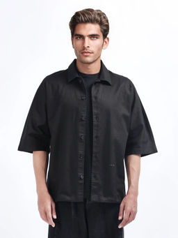 Rare Rabbit - Twill Black Plain Oversized Shirt