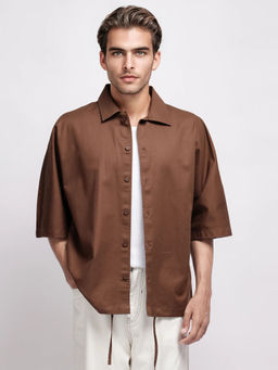 Rare Rabbit - Twill Brown Plain Oversized Shirt