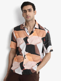 Rare Rabbit - Wabe Peach Abstract Boxy Fit Shirt