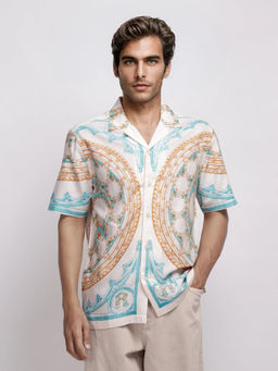 Rare Rabbit - Yoko White Placement Print Boxy Fit Shirt