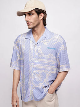 Rare Rabbit - Yuna Purple Placement Print Boxy Fit Shirt