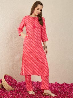 Indo Era - Pink Printed Straight Kurta with Pant