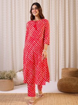Indo Era - Red Printed Straight Co-Ord Set