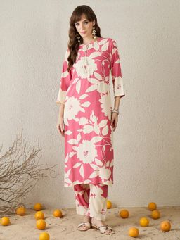 Indo Era - Peach Floral Printed Straight Co-Ord Set