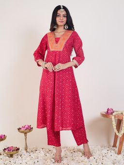 Indo Era - Pink Embroidered Straight Kurta with Pant