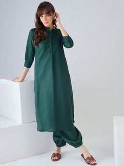 Indo Era - Green Solid Straight Co-Ord Set