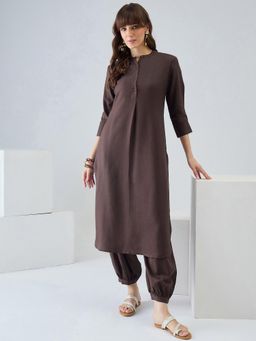 Indo Era - Brown Solid Straight Co-Ord Set