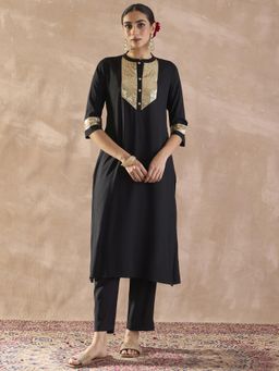 Indo Era - Black Embellished Straight Kurta with Pant