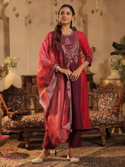 Indo Era - Pink Straight Kurta with Pant and Dupatta