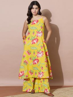 Varanga - Floral Printed Yellow A-Line Co-Ord Set
