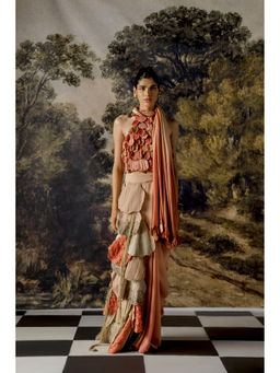 A Humming Way - Mima Mounds Top, Rosenberg Saree & Pink Laurel Leaf Belt with Stitched Blouse
