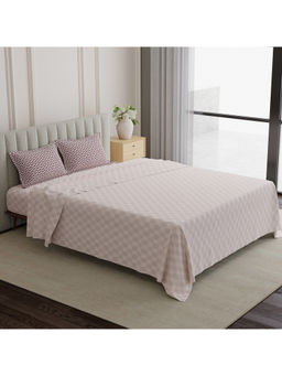 Boutique Living - Embrace 100% Cotton 152 TC White & Pink Geometric King Bedsheet With Pillow Covers
