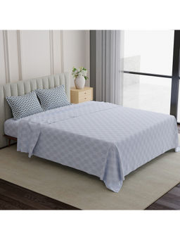 Boutique Living - Embrace 100% Cotton 152 TC White & Blue Geometric King Bedsheet With Pillow Covers