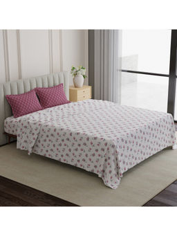 Boutique Living - Embrace 100% Cotton 152 TC Pink & White Floral King Bedsheet With Pillow Covers