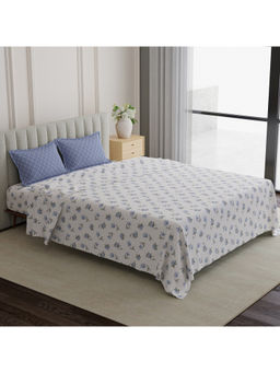 Boutique Living - Embrace 100% Cotton 152 TC Blue & White Floral King Bedsheet With Pillow Covers