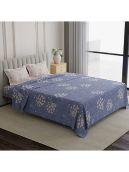 Boutique Living - Embrace 100% Cotton 152 TC Blue Floral King Bedsheet With Pillow Covers