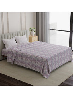 Boutique Living - Embrace 100% Cotton 152 TC Purple Floral King Bedsheet With Pillow Covers