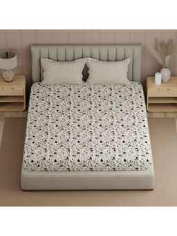 Boutique Living - Valatie Grey & White Floral Double Bedsheet With Pillow Covers