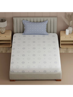 Boutique Living - Valatie White & Grey Ethnic Print Single Bedsheet With Pillow Cover