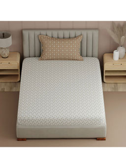 Boutique Living - Valatie Beige Geometric Single Bedsheet With Pillow Cover