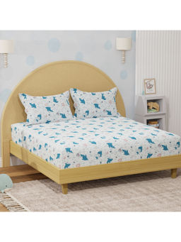 Boutique Living - Rock N Room Blue & White Dolphin Printed Double Bedsheet With Pillow Covers