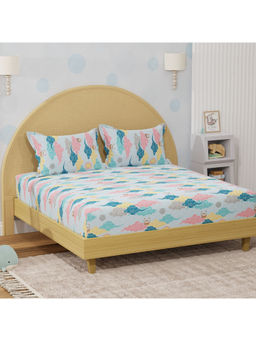 Boutique Living - Rock N Room Blue Space & Rocket Printed Double Bedsheet With Pillow Covers