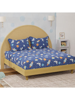Boutique Living - Rock N Room Dark Blue Space & Rocket Double Bedsheet With Pillow Covers