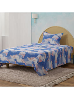 Boutique Living - Rock N Room Blue Airplane Printed Single Bedsheet With Pillow Cover