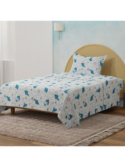 Boutique Living - Rock N Room Blue & White Dolphin Printed Single Bedsheet With Pillow Cover