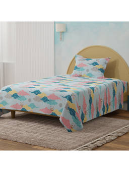 Boutique Living - Rock N Room Blue Space & Rocket Printed Single Bedsheet With Pillow Cover