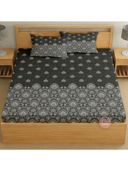 CHHAVI INDIA - King Size Black & Grey Floral Bed Sheet with Pillow Covers