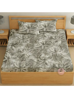 CHHAVI INDIA - Grey Floral King Size Bedsheet With Pillow Covers