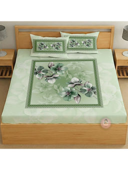 CHHAVI INDIA - Sage Green Floral King Size Bedsheet With Pillow Covers