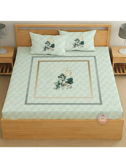CHHAVI INDIA - Pastel Green Botanical King Size Bedsheet With Pillow Covers