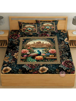 CHHAVI INDIA - Royal Peacock & Palace King Bedsheet With Pillow Covers