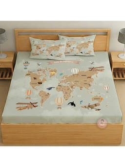 CHHAVI INDIA - World Map King Size Bedsheet With Pillow Covers