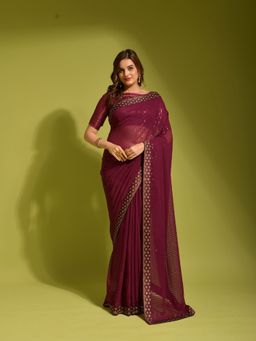 Odette - Wine Georgette Designer Saree with Unstitched Blouse