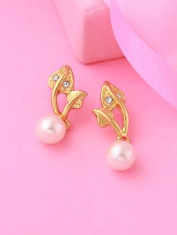 Estele - Gold Plated Elegant Stud Earrings with Pearl & Crystals for Women