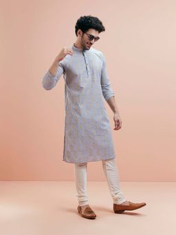 KISAH - Men Blue Floral Kurta with Churidar (Set of 2)