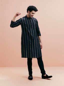 KISAH - Men Navy Blue Embellished Kurta with Churidar (Set of 2)
