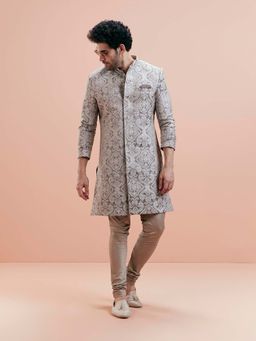 KISAH - Men Grey Woven Sherwani with Churidar (Set of 2)