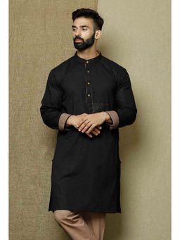 Tjori - Men Black Solid Kurta