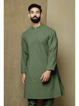 Tjori - Men Green Solid Kurta