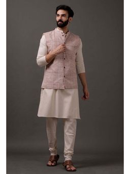 Tjori - Men Maroon Solid Kurta with Pyjama and Nehru Jacket (Set of 3)