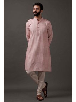 Tjori - Men Pink Stripes Kurta