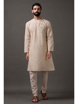 Tjori - Men Beige Woven Kurta