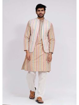 Tjori - Men Multi-Color Stripes Kurta with Pyjama and Nehru Jacket (Set of 3)