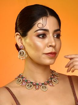 Auraa Trends - Traditional Temple Lakshmi Necklace with Earrings