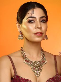 Auraa Trends - Grand Temple Lakshmi Bridal Necklace with Earrings